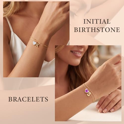 Esrial Heart Initial Birthstone Bracelets for Women- Dainty 14K Gold Plated Heart Letter A-Z Charm Layered Bracelet Trendy Jewelry Gifts, Birthday Gifts for Women(January,Initial K) by Esrial - Used condition - Image 6