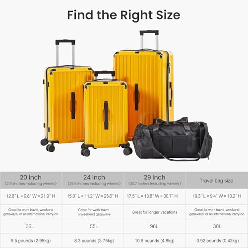 Durable Lightweight 4-Piece Luggage Set with Collapsible Cup Holder and 360° Silent Wheels - Perfect for Stress-Free Travel - Yellow2
