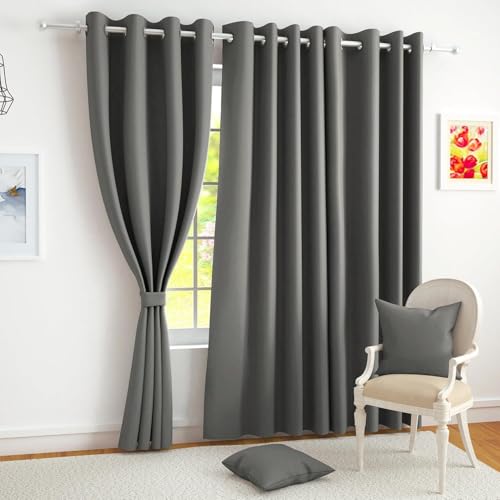 Image of SKIVE India Room Darkening Thermal Insulated Polyester Blackout Curtain | Set of 2 (Size-6 FEET, Grey)