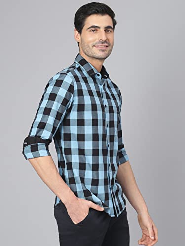 Image of Dennis Lingo Men's Cotton Box Checkered Slim Fit Casual Shirt with Chest Pocket, Full Sleeve Shirt for Formal & Casual Wear