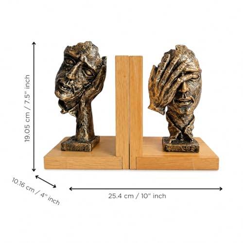 Image of eCraftIndia Wooden Book End with Resin Handmade Human Face with Hand Showpieces for Home Decor Office Table | Gift for Housewarming Birthday