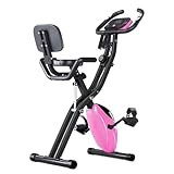 Merax Foldable Fitness Stationary Bike, Upright Indoor Cycling Bike, Magnetic Exercise Bike with 16-Level Adjustable Resistance&Back Support Cushion for Home Gym Workout