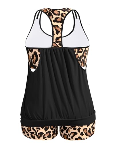 Image of Holipick Plus Size Tankini Swimsuit for Women Two Piece Tummy Control Bathing Suit Blouson Racerback Tankini Top with Shorts