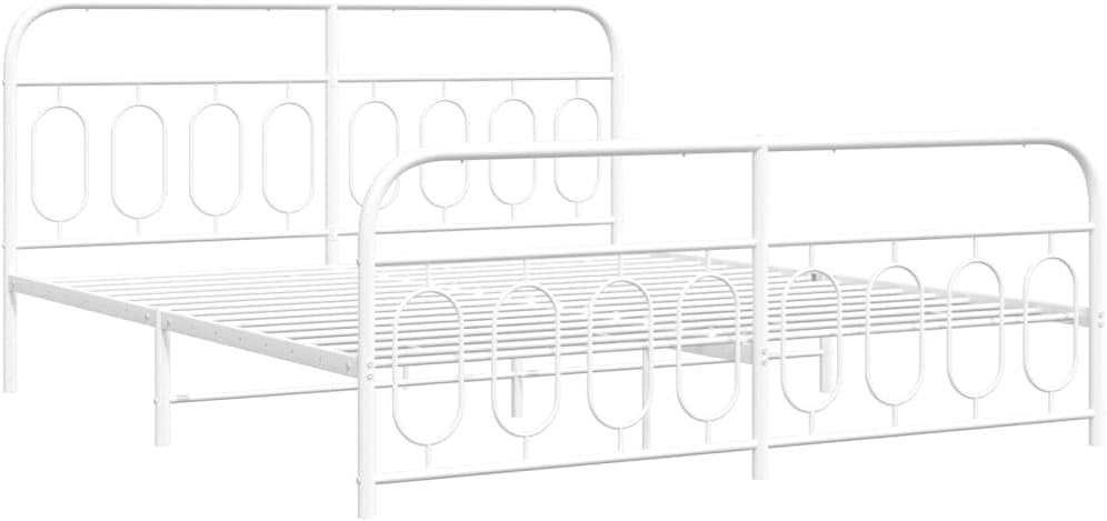 vidaXL Metal Bed Frame with Headboard and Footboard, Double Bed, Bedroom Furniture, Guest Bed, Bed Base, Platform Bed Frame, Modern Style, White 76"x79.9" King