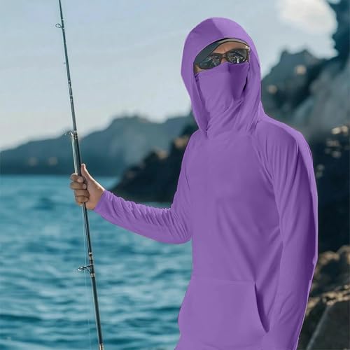 Hooded UPF 50 Long Sleeve Sun Shirts for Men Uv Protection Summer Cooling Hiking Rash Guard Fishing Hoodie with Mask3