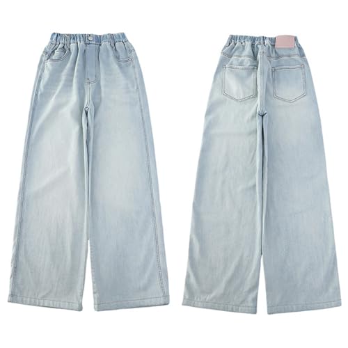 Kids Baggy Denim Pants Girls Elastic High Waist Straight Jeans Loose High Waist Wide Leg Streetwear with Pockets
