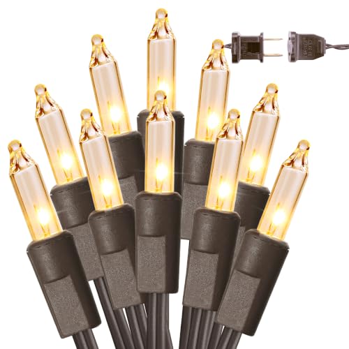 Image of BrizLabs Christmas Lights, 300 Count Warm White Incandescent Light 69.6 ft | Connectable Outdoor Xmas Tree Lights; UL Certified Clear Indoor Christmas Mni Light Set Brown Cord for Xmas Tree Party Garden