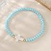 SHINUS BOHO Dainty White Cross Natural Gemstone Beaded Stretch Bracelet for Women,Handmade Boho Lake Blue Crystal Glass Beads Fashion Jewelry Gift