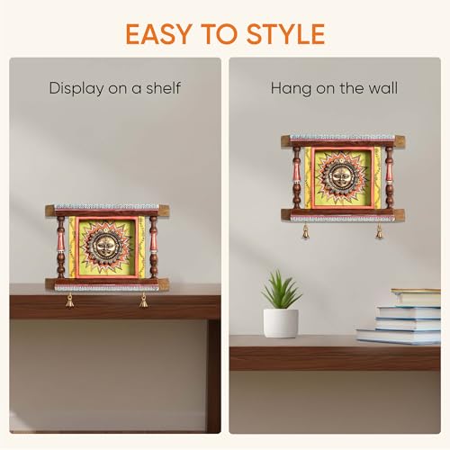 Image of Divya-II Wall decor frame with beautiful Brass Sculpture of Surya Dev | Handcrafted Wall Art for Home Decor & Office Spaces