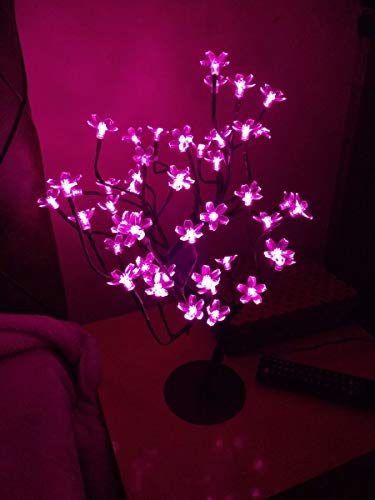 Luminária Árvore Flor De Cerejeira 48 Leds Abajur Bivolt Rosa
