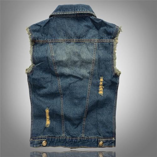 Men's Slim Fit Denim Vest - Casual Sleeveless Jacket with Button Retro Ripped Front Summer Jean Vest for Men2