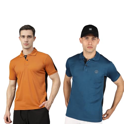 Image of CHKOKKO Men's Active Sports Wear Polo Half Sleeve Gym Tshirt with Button Collar Quick Dry Breathable Perfect for Workout Running Regular Fit Pack of 2