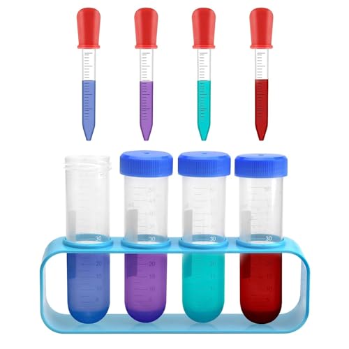 XRVRILE Lot de 9 pipettes en plastique pour enfants - 5 ml - Tubes à essai avec support - Pipettes compte-gouttes et support de tubes à essai pour...