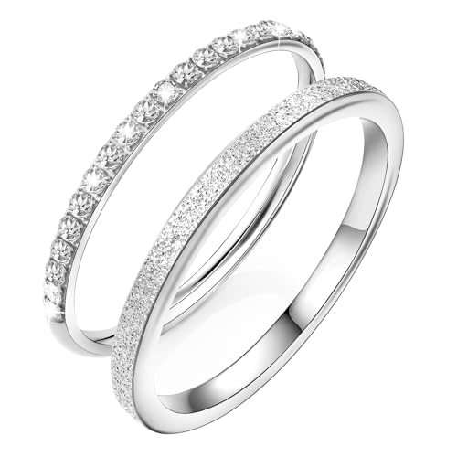 2-Pack Gold Plated Stacking Rings for Oura Ring 4/Gen 3, Non Tarnish,Matte Finish Sandblast Ring with 14K Zirconia Simulated Diamond Ring Stack for Women Size 5-10