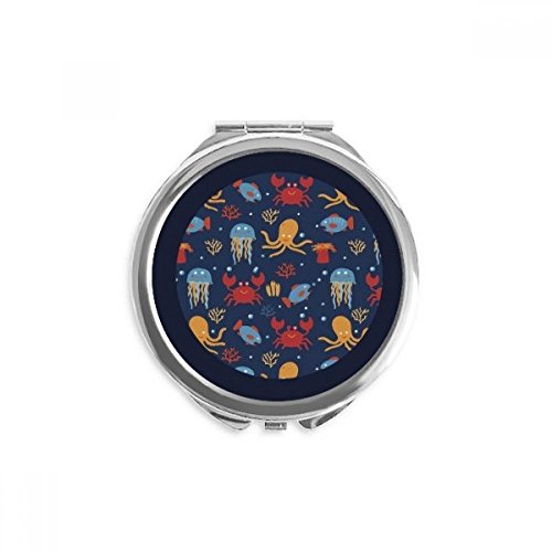Miroir rond de poche méduse crabe multicolore de 2,6 pouces pour maquillage portable