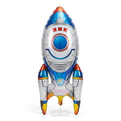 Image of Balloonistics Rocket Self-Standing Large Foil Balloon | Space Theme Birthday Party Decoration | Astronaut Rocket Birthday Balloon | No Helium Needed