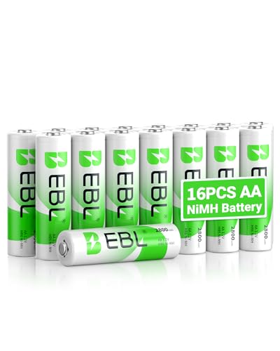 EBL 16PCS Piles AA Rechargeables 2800mAh 1,2V Ni-MH, AA/HR6 Piles Rechargeables Haute Performance et Longue Durée avec Boîte de Stockage