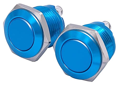 Bouton poussoir momentané 16mm bleu en métal noir AMSH 1NO SPST