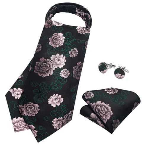 Image of DiBanGu Silk Woven Ascot Cravat with Pocket Square Set for Men | Paisley Ascot,Wrinkle-Resistant,Silky Smooth,Easy to Match,Cufflinks,Tie Ring,Wedding,Ceremonies,Party Occasions,Banquet