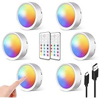 Luz Armario LED Recargable USB RGB, Batería de 1000mAh Luces Vitrina Sin Cable Foco LED Colores con Pulsador Luz Bajo Mueble Cocina con Mando Lámpara Noche Inalámbricas Iluminacion Interior Escalera