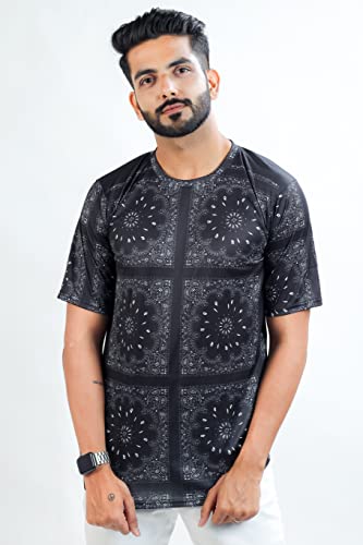 Image of HARPITA Men's Round Neck Half Sleeve Slim Fit Digital Printed Lycra T-Shirt