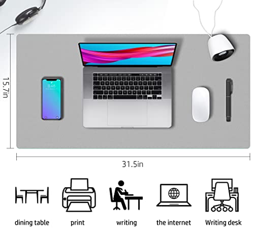 Image of Aothia Double-Sided PU Leather Desk Pad - Non-Slip Large Mouse Pad & Desk Mat for Office, Home - Waterproof, Easy to Clean, Durable Dual-Sided Surface (31.5 inch x 15.7 inch, Grey)