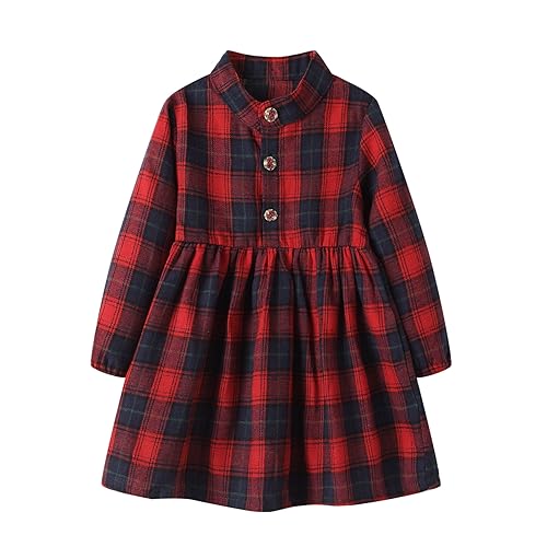 Mud Kingdom Little Girls Christmas Shirt Dress Buffalo Check Long Sleeve Button Down Plaid Princess Dress