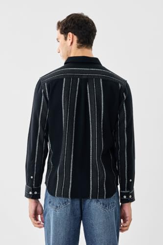 Image of SNITCH Men Casual Shirt | Regular Fit Full Sleeve Point Collar Striped Design | Textured 100% Cotton & Breathable Fabric Smart Casual Outings