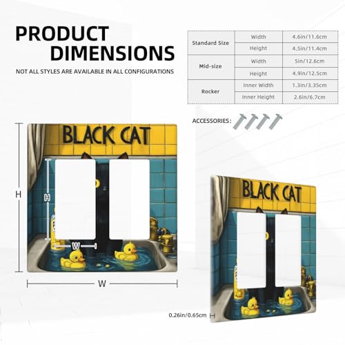 Decorative Outlet Covers Novelty Black Cat Funny Duck Bath 2 Gang Wall Plate Double Rocker Two Switch Wall Cover Plate Jumbo Dual Gfci Faceplate for Bedroom Decor