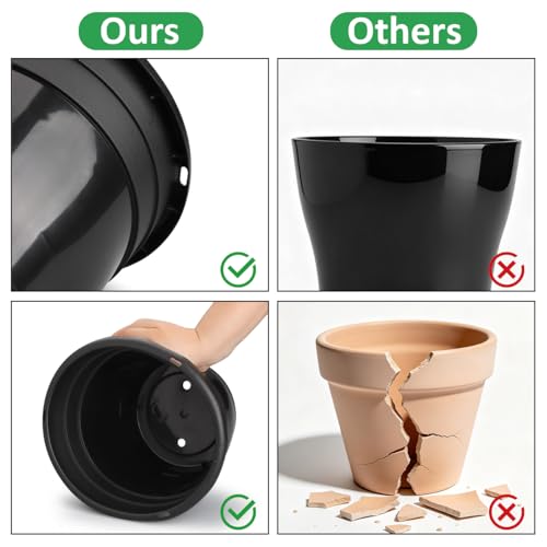 Image of 10 Pack 8 Inch Black Nursery Pots with Drainage Holes and Saucers