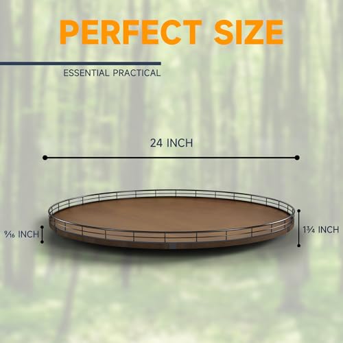 Image of Farmhouse Oak 24 inch Lazy Susan Turntable Organizer for Cabinet, Round Wooden Lazy Susan Organization and Storage for Dining Table, Pantry, Kitchen, Countertop, Cupboard,Home Decor, Walnut