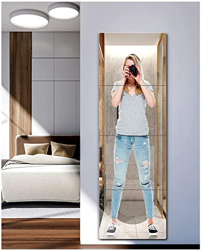 Unbreakable Full Length Wall Mirror Cheap,Over The Door Mirror,Extra Thick 1/8",56"X14" 4Pcs 14"X14",Made Of Shatterproof Plexiglass Acrylic,Long Mirrors For Bedroom Closet,Workout For Home Gym Body #TOP5