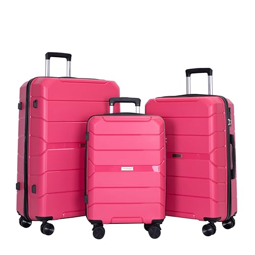 Hardshell Suitcase Spinner Wheels PP Luggage Sets Lightweight Durable Suitcase with TSA Lock,3-Piece Set (20/24/28),Rose