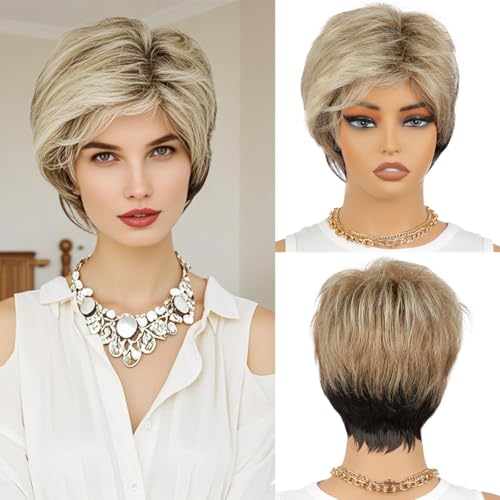 Elixano Short Curly Wigs Human Hair in Ash Brown with
