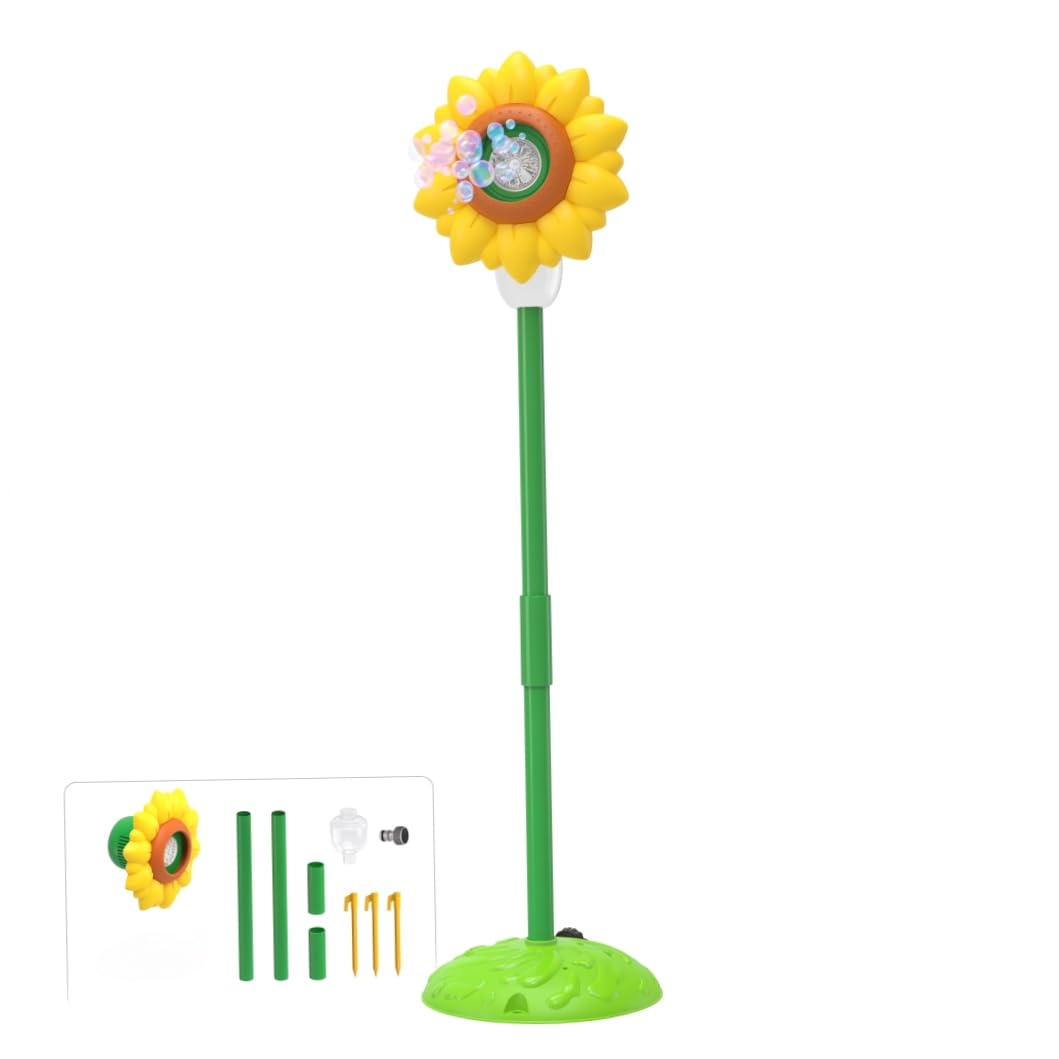Automatische Seifenblasenmaschine Automatische Seifenblasenmaschine für Kinder, Sonnenblume Stehfackel mit Spray, Lichtern & Musik Gelb