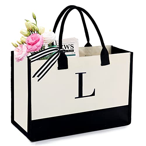 Image of BeeGreen Embroidery Monogram Initial Tote Bag for Women Teacher Mom Friend Personalized Gift for Birthday Beach Work Wedding