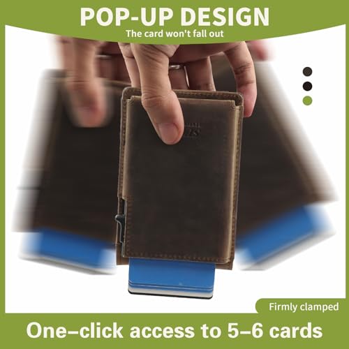 Slim Airtag Wallets for Men, Smart Wallet With Money Holder RFID NFC Blocking Genuine Crazy Horse Leather Wallet, Credit Card Holder With Minimalist Gifts for Men (No Air tag Included)-Black2