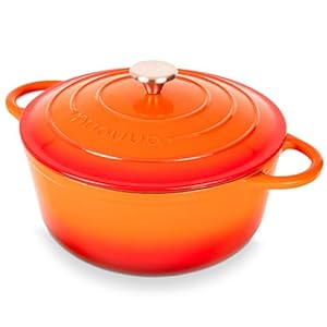 Cast Iron Dutch Oven with Lid – Non-Stick Ovenproof Enamelled Casserole Pot – Sturdy Dutch Oven Cookware – Orange, 6.4-Quart, 28cm – by Nuovva