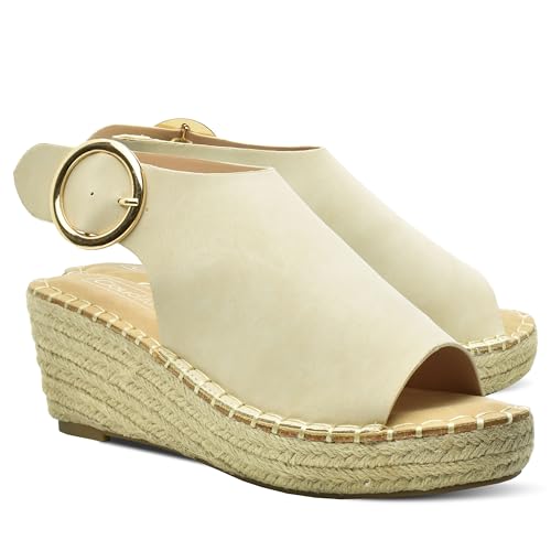 Image of CLOUDAIR Selina Women's Espadrille Wedge Sandals - Comfortable and Stylish Platform Slip On Sandals with Buckle Closure, Comfy Wedge Heels for Women, Fashion Summer Sandals