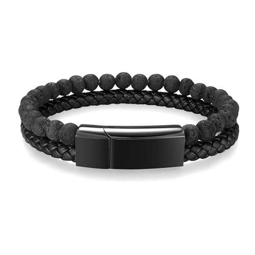 abooxiu Cremation Bracelet for Ashes Urn Bracelets Cremation Jewelry Lava Rock Bead Braided Leather Ash Bracelets Memorial Bracelet for Ashes Healing Ashes Keepsake Bangle Wristband for Men Women