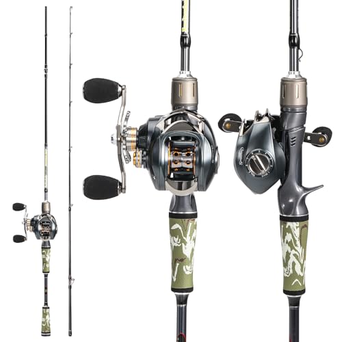 Sougayilang Fishing Rod & Reel Baitcasting Combo 30 Tons + 24 Ton Carbon Fiber 2 Pack Fishing Rods with Baitcasting Reel Super Polymer Handle