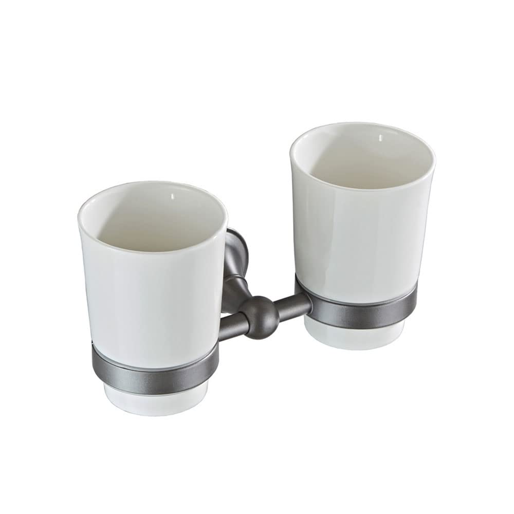 Portaspazzolino doppio, portabicchieri in ceramica montato a parete con 2 tazze in ceramica, supporto porta rasoio for bicchiere dentifricio, supporto organizer da appoggio for il bagno, materiale in