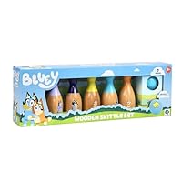 Bluey Wooden Bowling Set – Skittle Game with 6 Character Wooden Bowling Pins, Durable Toy for Kids Ages 3+, Indoor & Outdoor Play