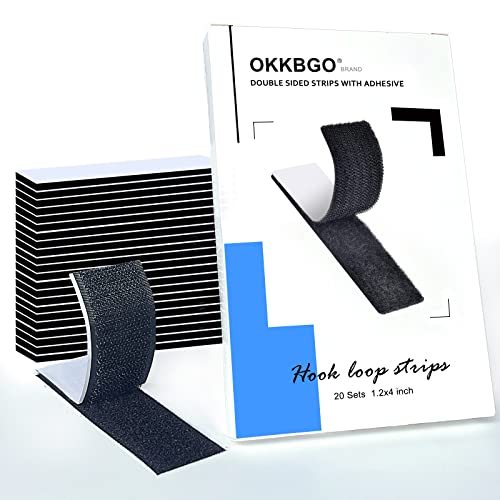 20 Sets 1.2X4 Inch Hook And Loop Strips With Adhesive, Industrial Strength Heavy Duty Sticky Back Fastener Tape For Fabric. Double Sided Self Adhesive Strip For Mounting, Picture Hanging, Black #TOP3