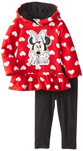 Disney Baby Girls' Minnie Mouse 2 Piece Heart Fleece Set, Chinese Red, 12 Months