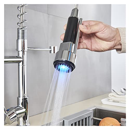 Grifo de cocina LED negro con resorte y cabezal extraíble giratorio 7