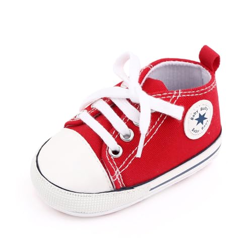 Image of Unisex Baby Boys Girls Shoes, Newborn Infant Non-Slip Canvas Denim High Top Sneakers, Toddler First Walkers Shoes