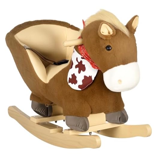 Qaba Baby Rocking Horse, Riding Horse, Plush Animal Rocker with Realistic Sound, Pedals for Ages 18-36 Months, Brown