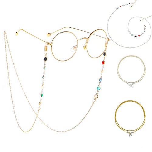 AVCSCI 4 Stück Brillenkette, Brillenkette Damen, Brillenkette Gold und Silber Farbe, Sonnenbrillen Kette, Brillenband Damen, Brillenketten, Brillenbänder für Lesebrillen/Sonnenbrillen/Brillen Cover
