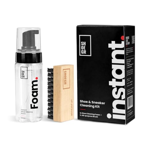 SHOEGR Instant Shoe Cleaning Kit | 150ml Shoe Cleaning Foam & 1 All-Purpose Brush White Shoe Cleaning Kit Shoe Cleaner Kit For Sneakers Sports Suede Rubber | Shoe Cleaner Foam Spray Pack of 1